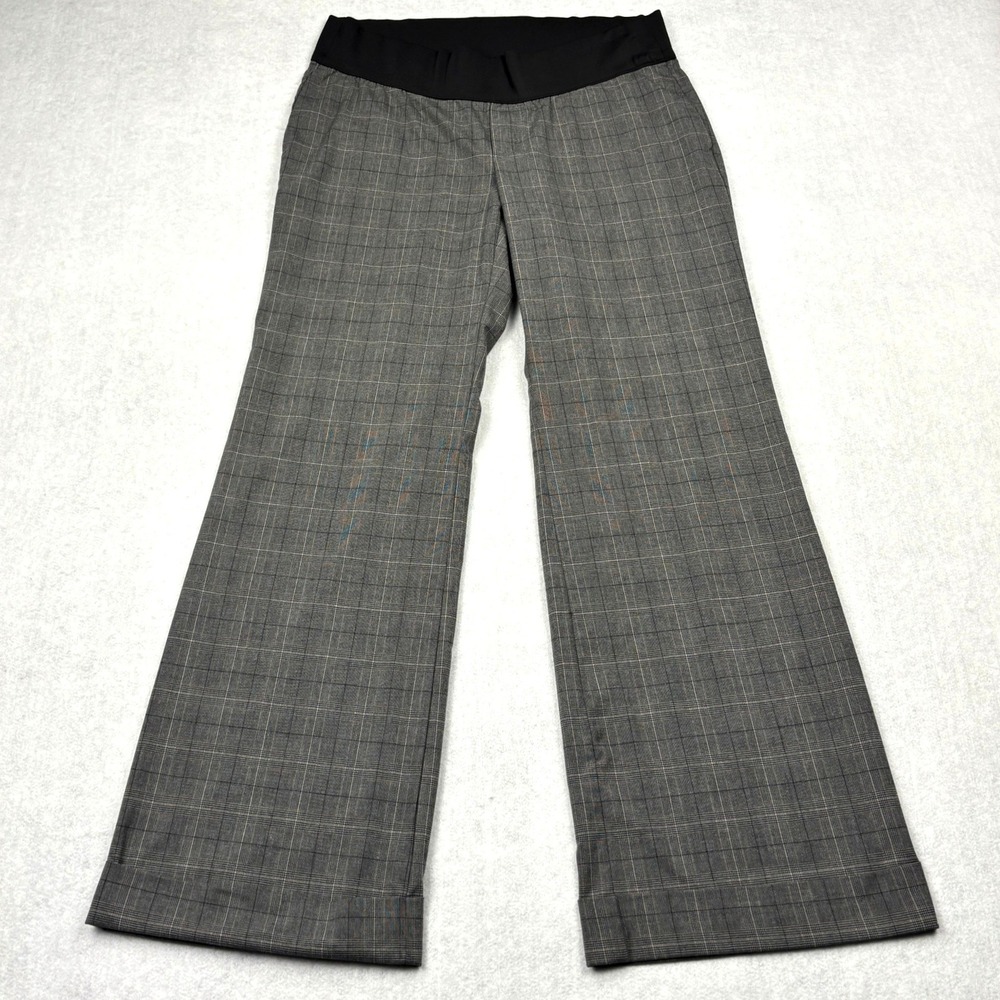 Gap Maternity 8 Regular Gray Plaid Stretch Career Trouser Pants Cuffed Wide Leg